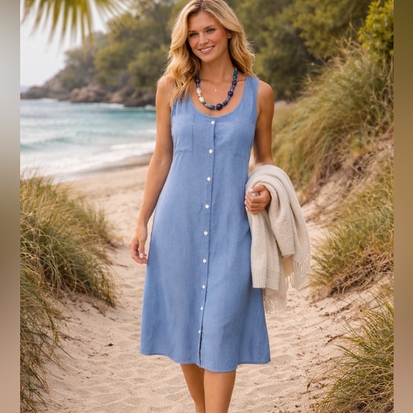 MISSLOOK Dresses & Skirts - ⭐️Misslook, Soft Blue Casual Dress, Breast Pockets, Button-Front, Like New, M